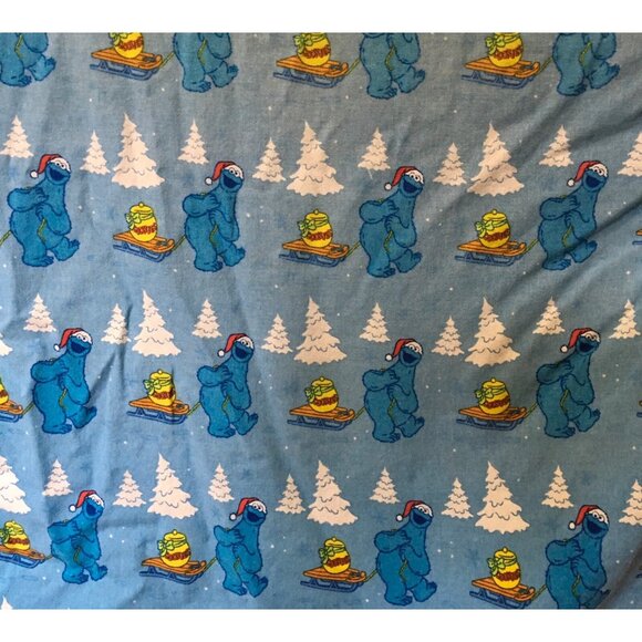 Sesame Street Cookie Monster Santa Hat Winter Scene Fitted Flat Pillow Bed Sheet - Picture 2 of 7